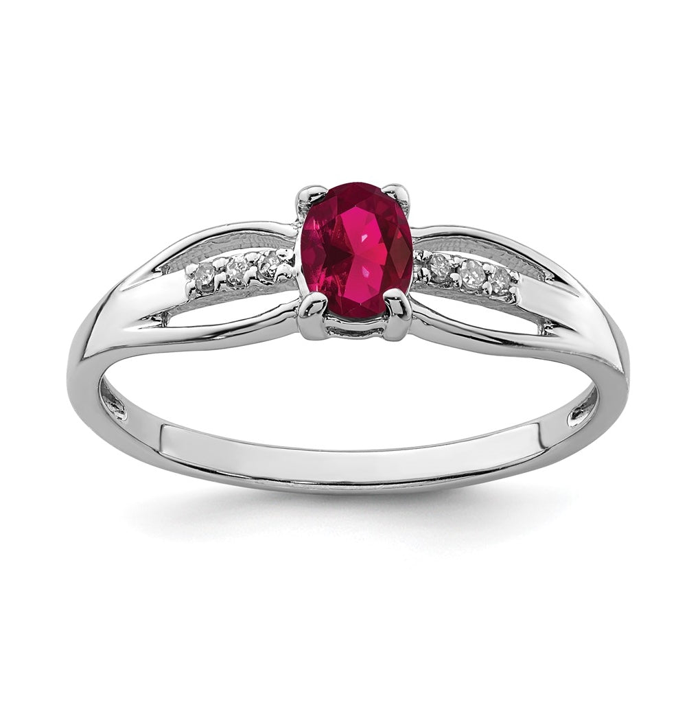 Sterling Silver Rhodium Plated Diamond Created Ruby Ring, Size 6