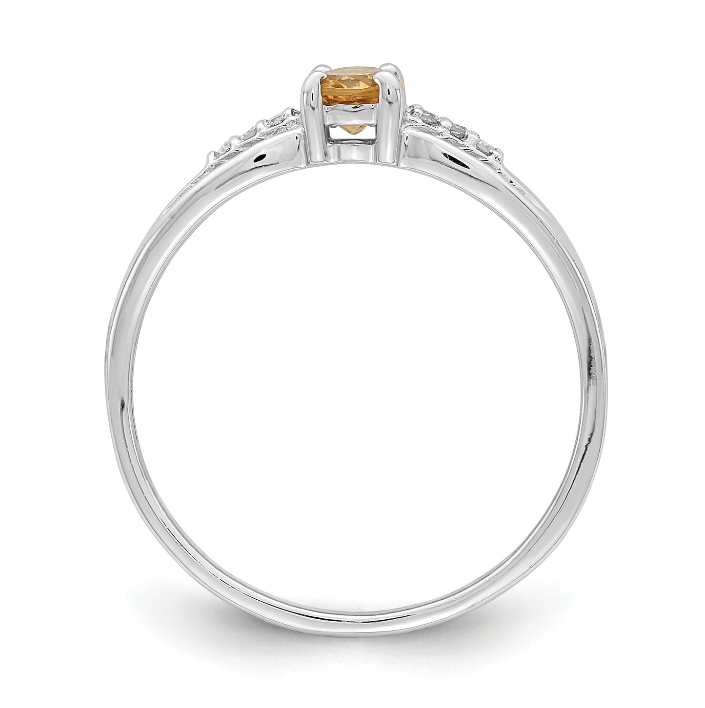 Sterling Silver Rhodium Plated Diamond Citrine Ring, Size 6