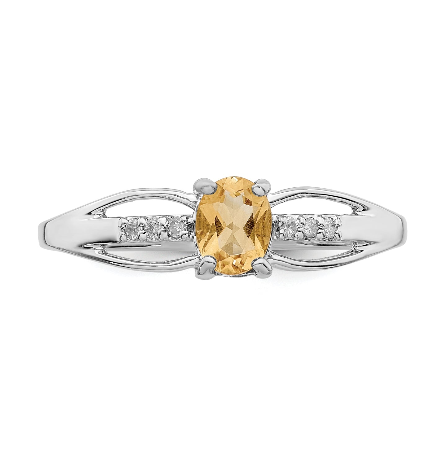 Sterling Silver Rhodium Plated Diamond Citrine Ring, Size 6