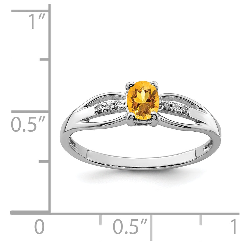 Sterling Silver Rhodium Plated Diamond Citrine Ring, Size 6