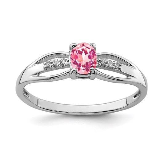 Sterling Silver Rhodium Plated Diamond Pink Tourmaline Ring, Size 6