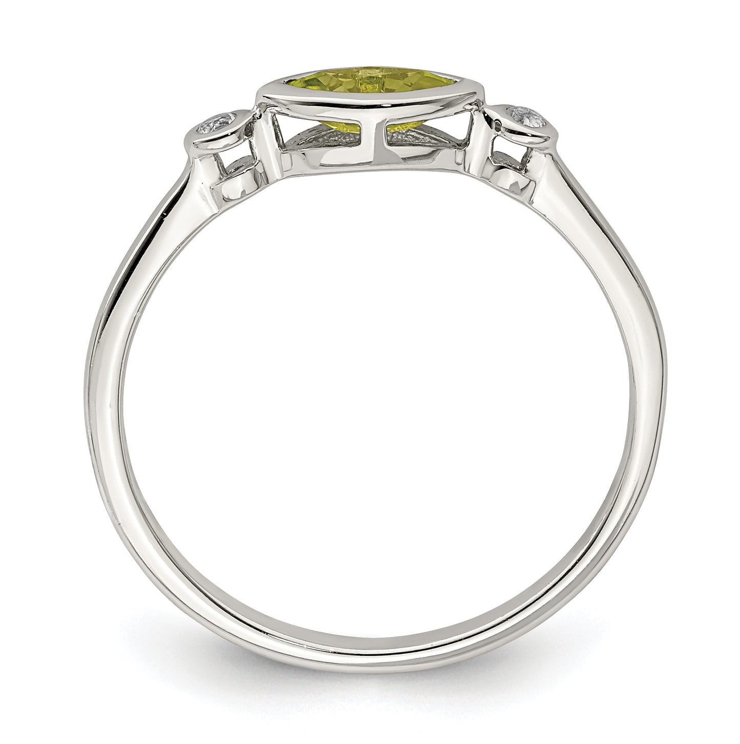 Sterling Silver Rhodium plated Polished Peridot and White Topaz Ring, Size 6