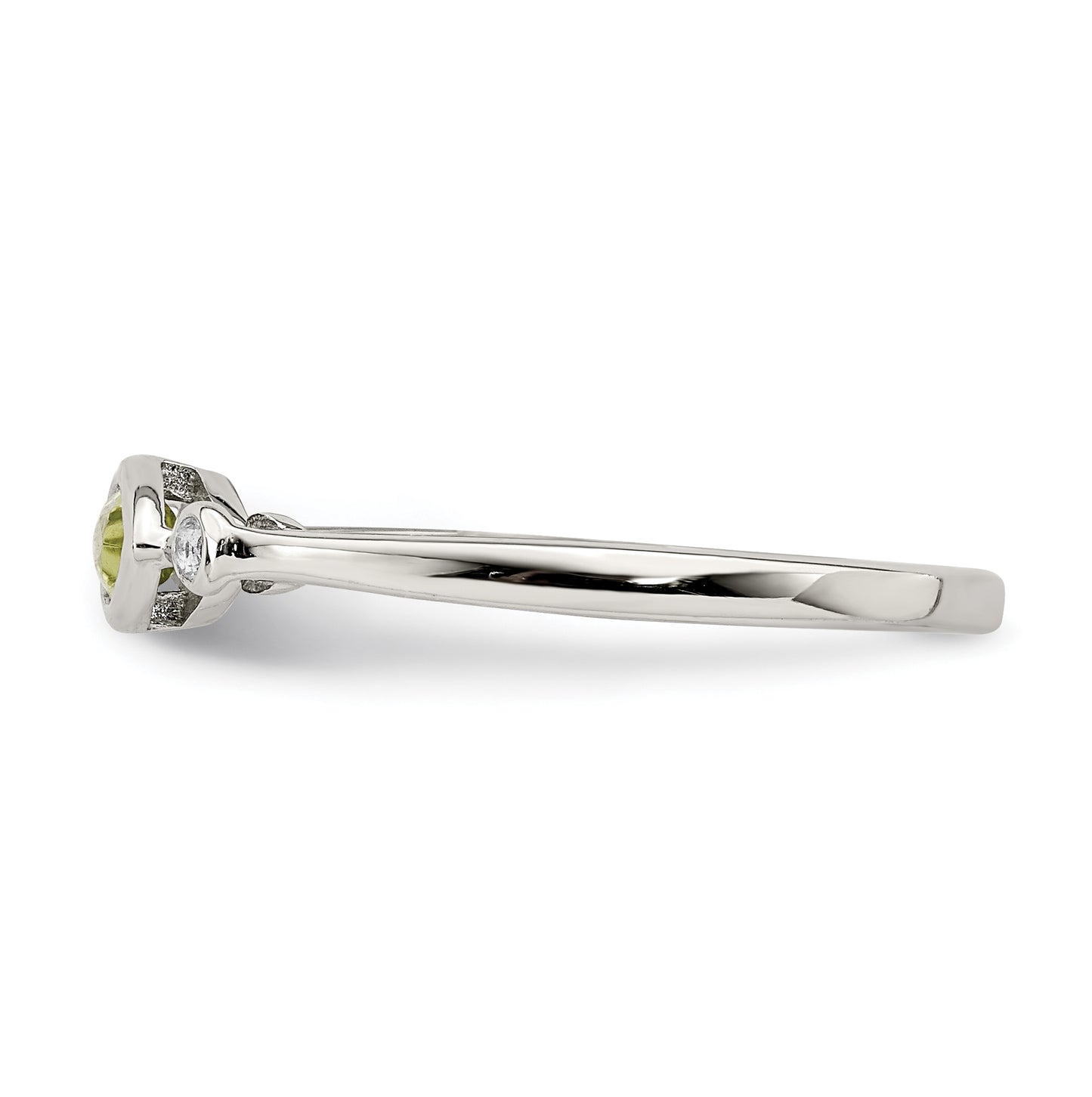 Sterling Silver Rhodium plated Polished Peridot and White Topaz Ring, Size 6