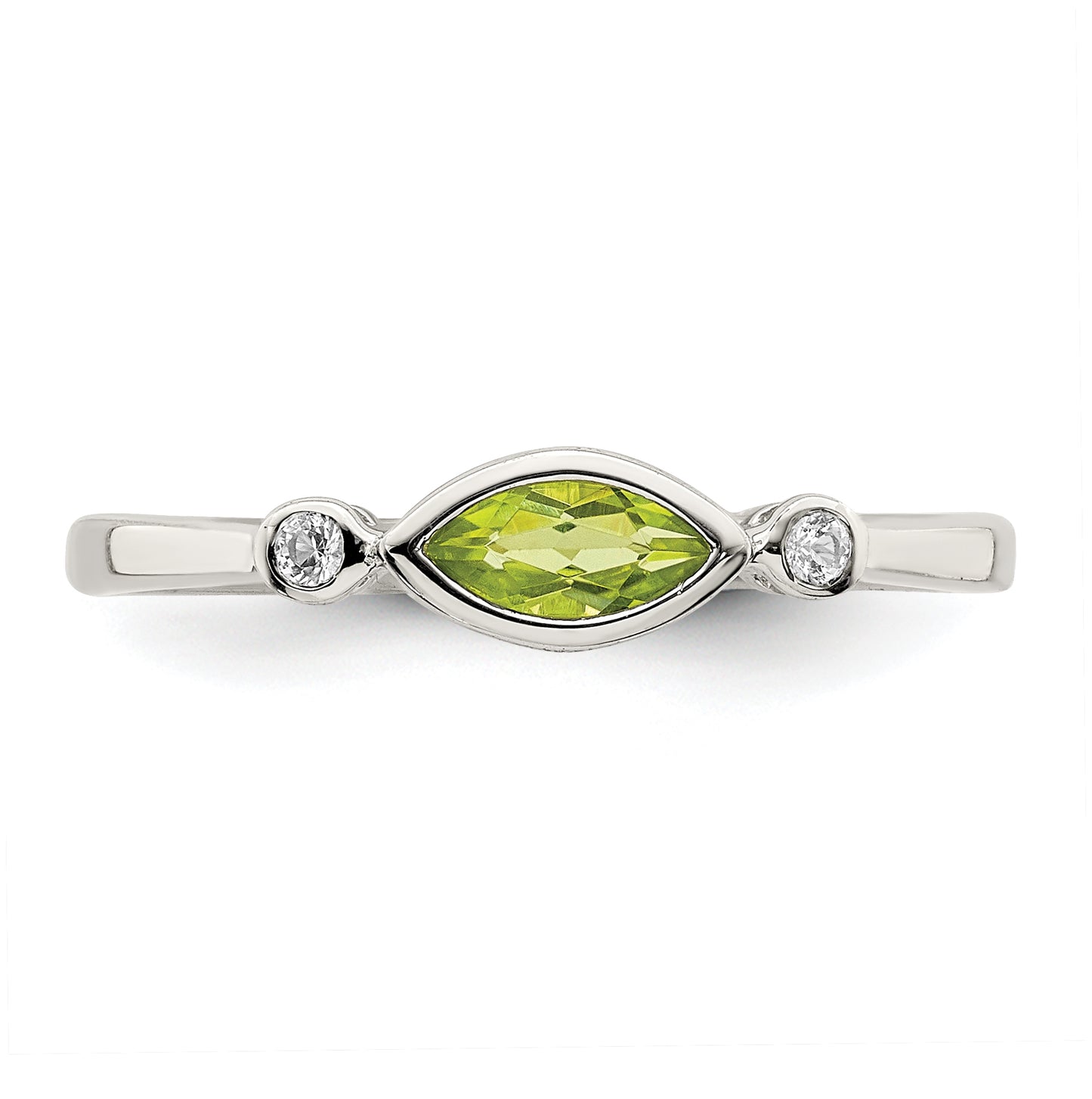 Sterling Silver Rhodium plated Polished Peridot and White Topaz Ring, Size 6