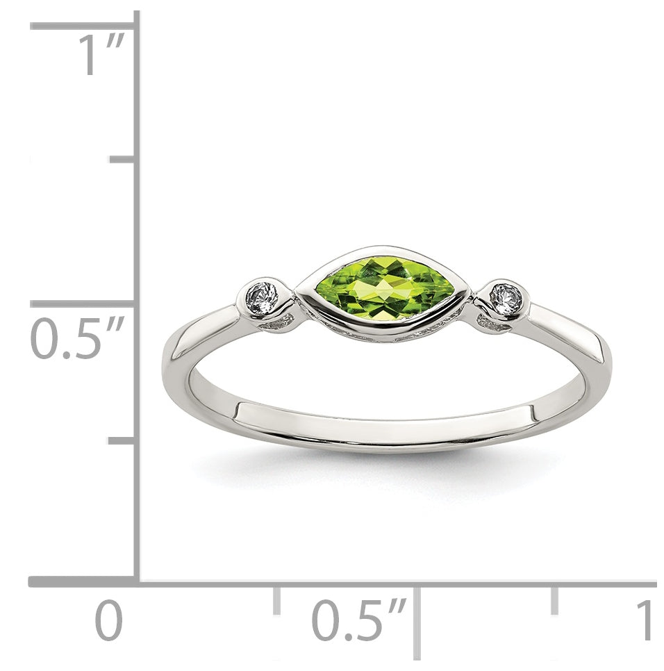 Sterling Silver Rhodium plated Polished Peridot and White Topaz Ring, Size 6