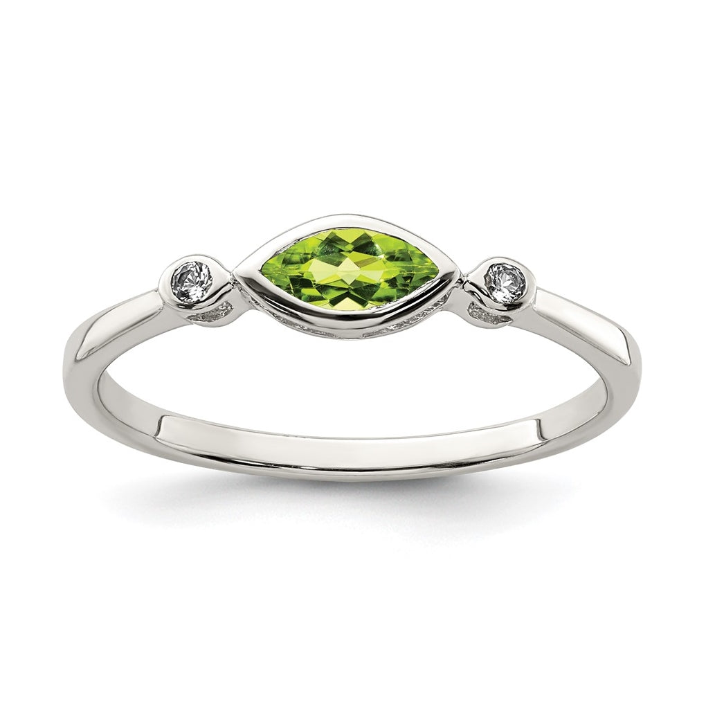 Sterling Silver Rhodium plated Polished Peridot and White Topaz Ring, Size 6