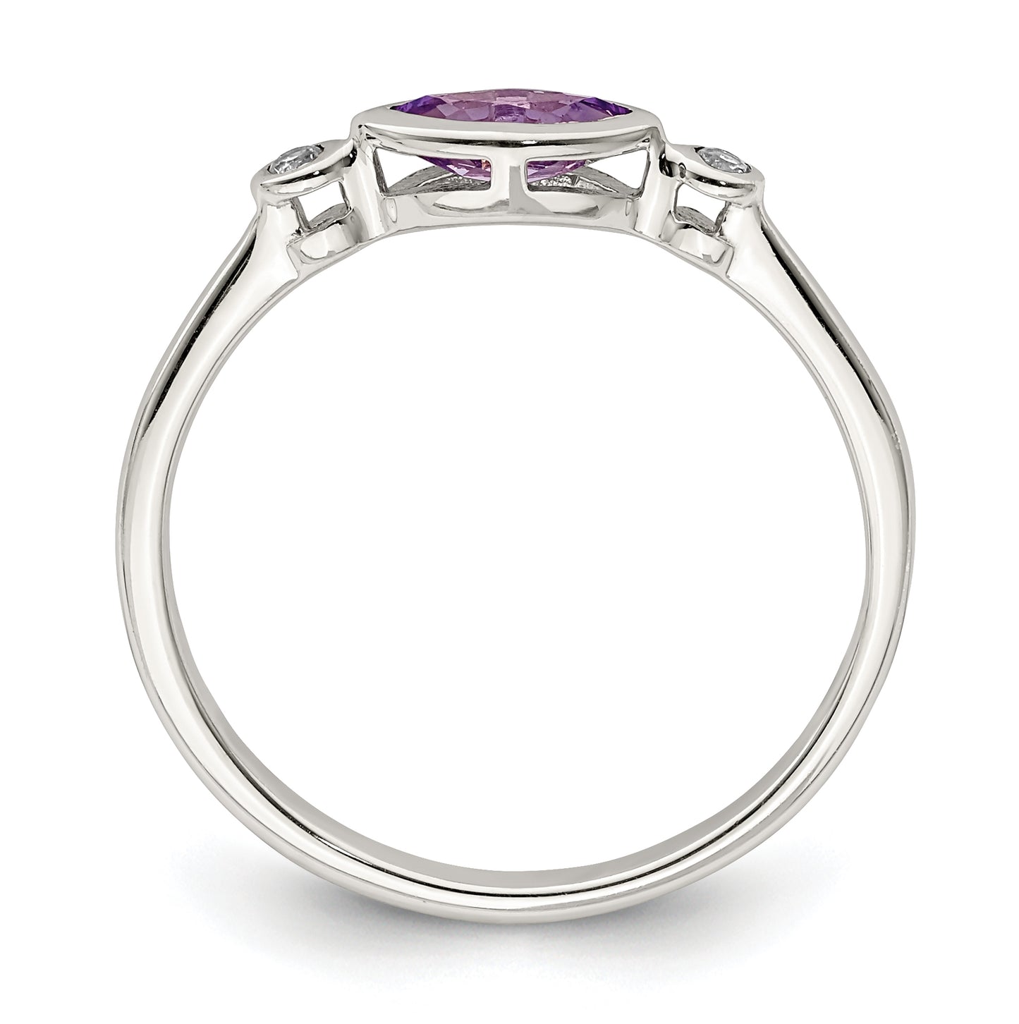 Sterling Silver Rhodium plated Polished Amethyst/White Topaz Ring, Size 8