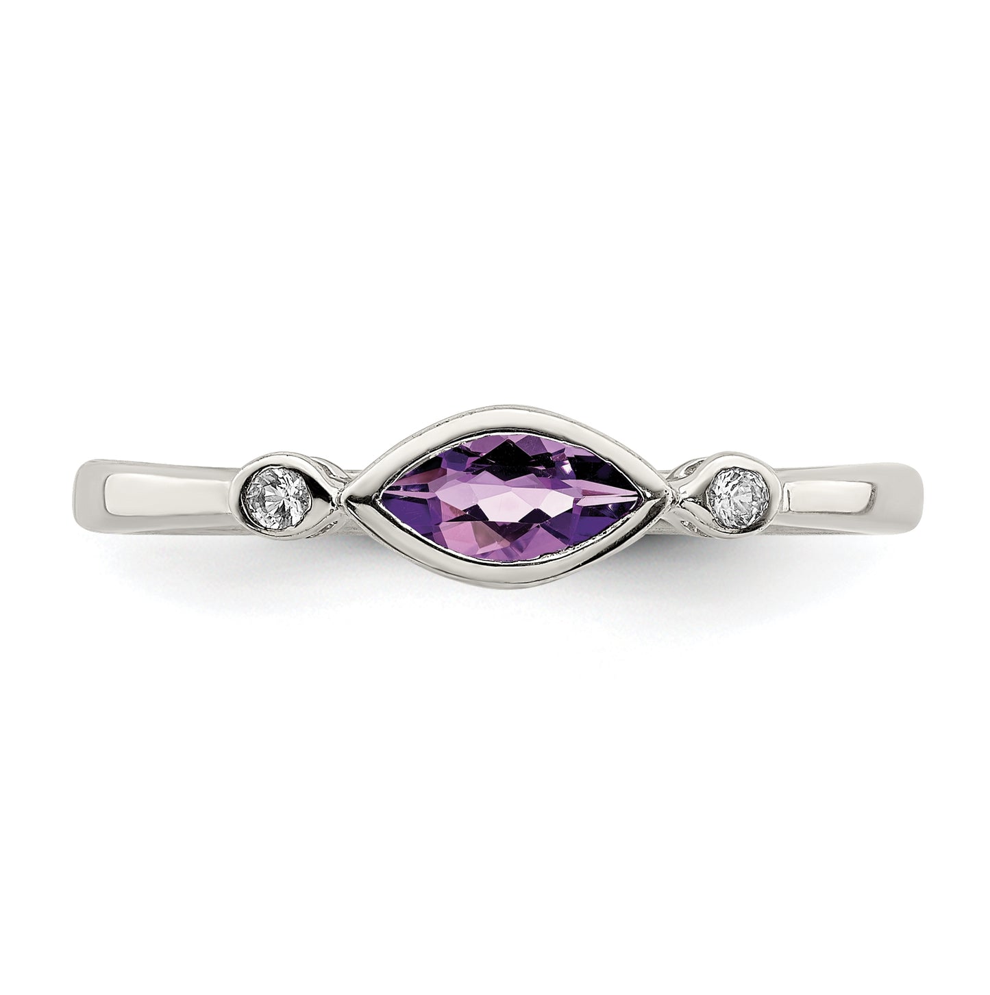 Sterling Silver Rhodium plated Polished Amethyst/White Topaz Ring, Size 8