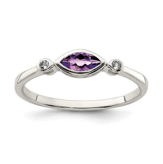 Sterling Silver Rhodium plated Polished Amethyst/White Topaz Ring, Size 6