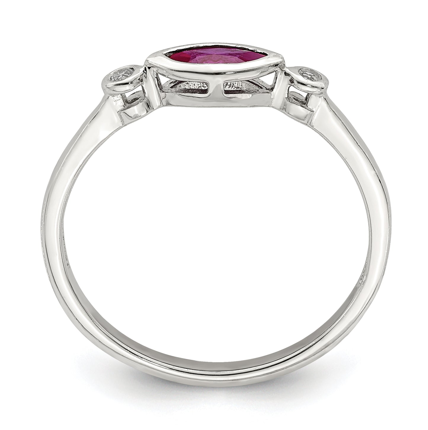 Sterling Silver Rhodium Plated Polished Created Ruby and White Topaz Ring, Size 6