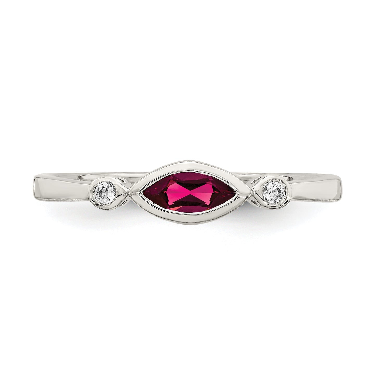 Sterling Silver Rhodium Plated Polished Created Ruby and White Topaz Ring, Size 6