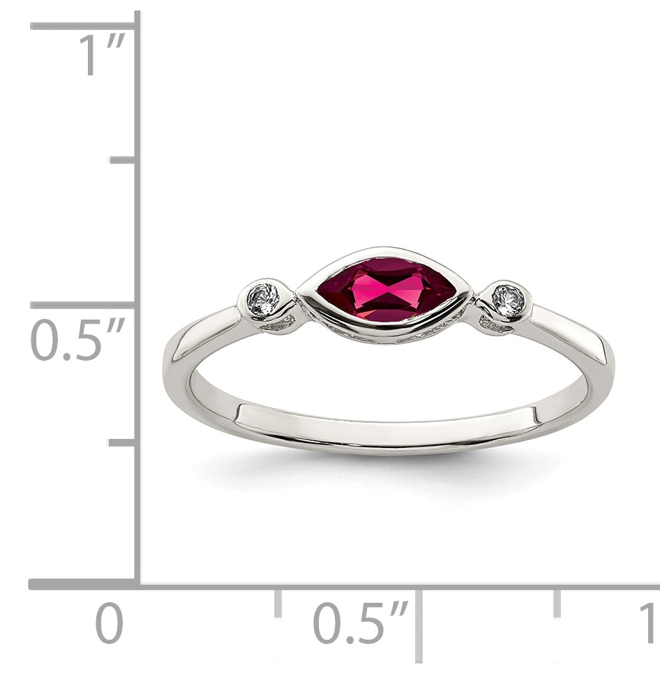 Sterling Silver Rhodium Plated Polished Created Ruby and White Topaz Ring, Size 6