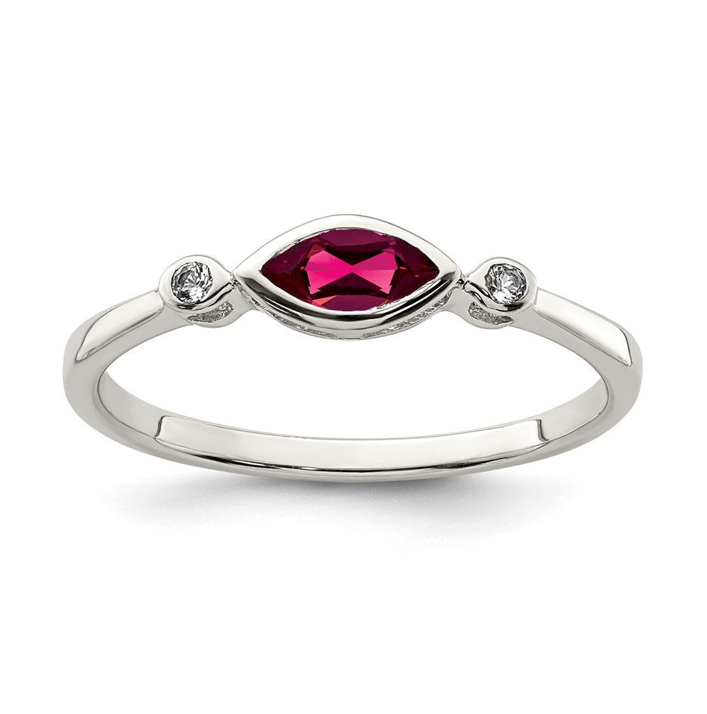 Sterling Silver Rhodium Plated Polished Created Ruby and White Topaz Ring, Size 6