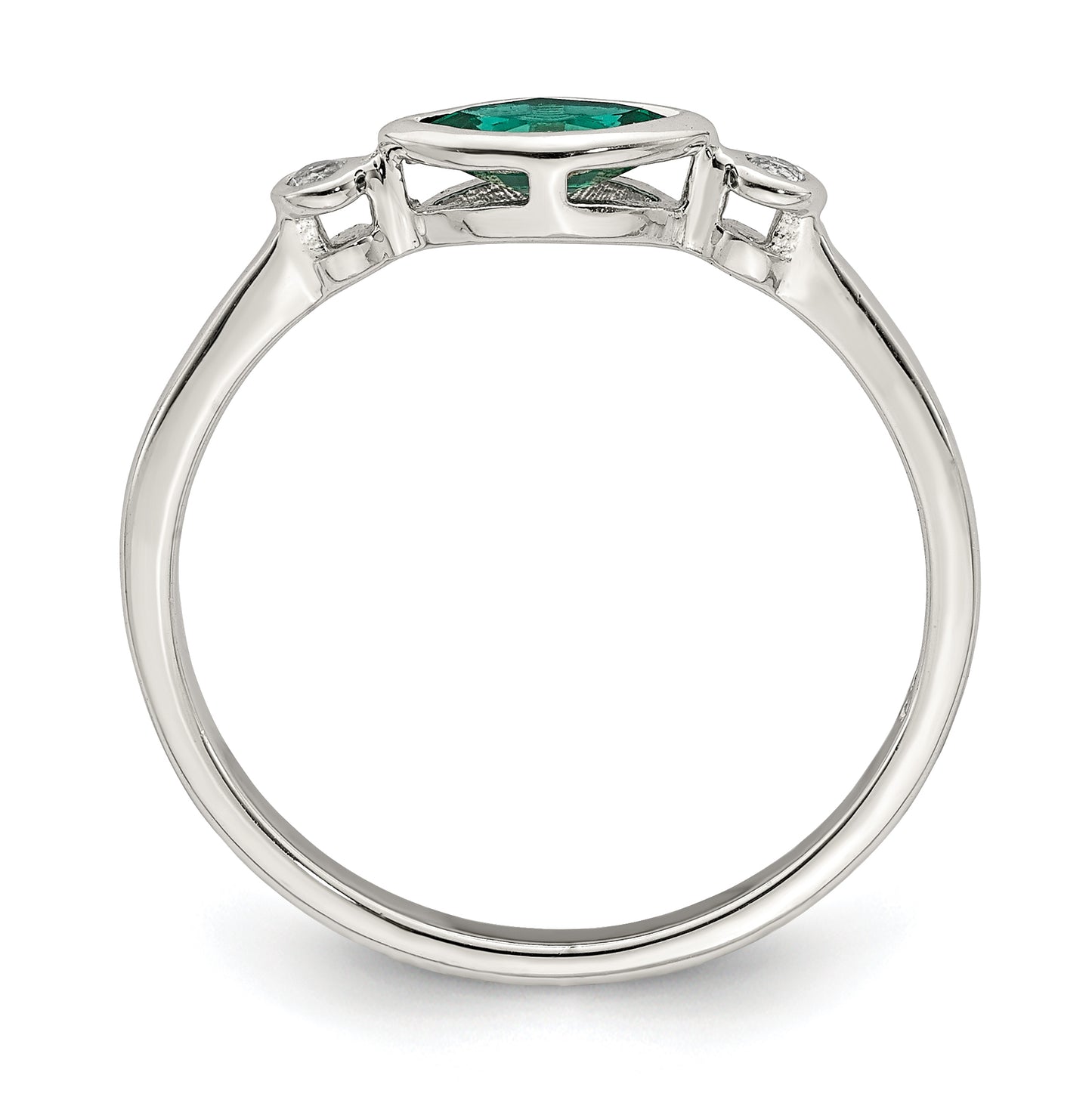 Sterling Silver Rhodium Platedd Polished Created Emerald/White Topaz Ring, Size 6