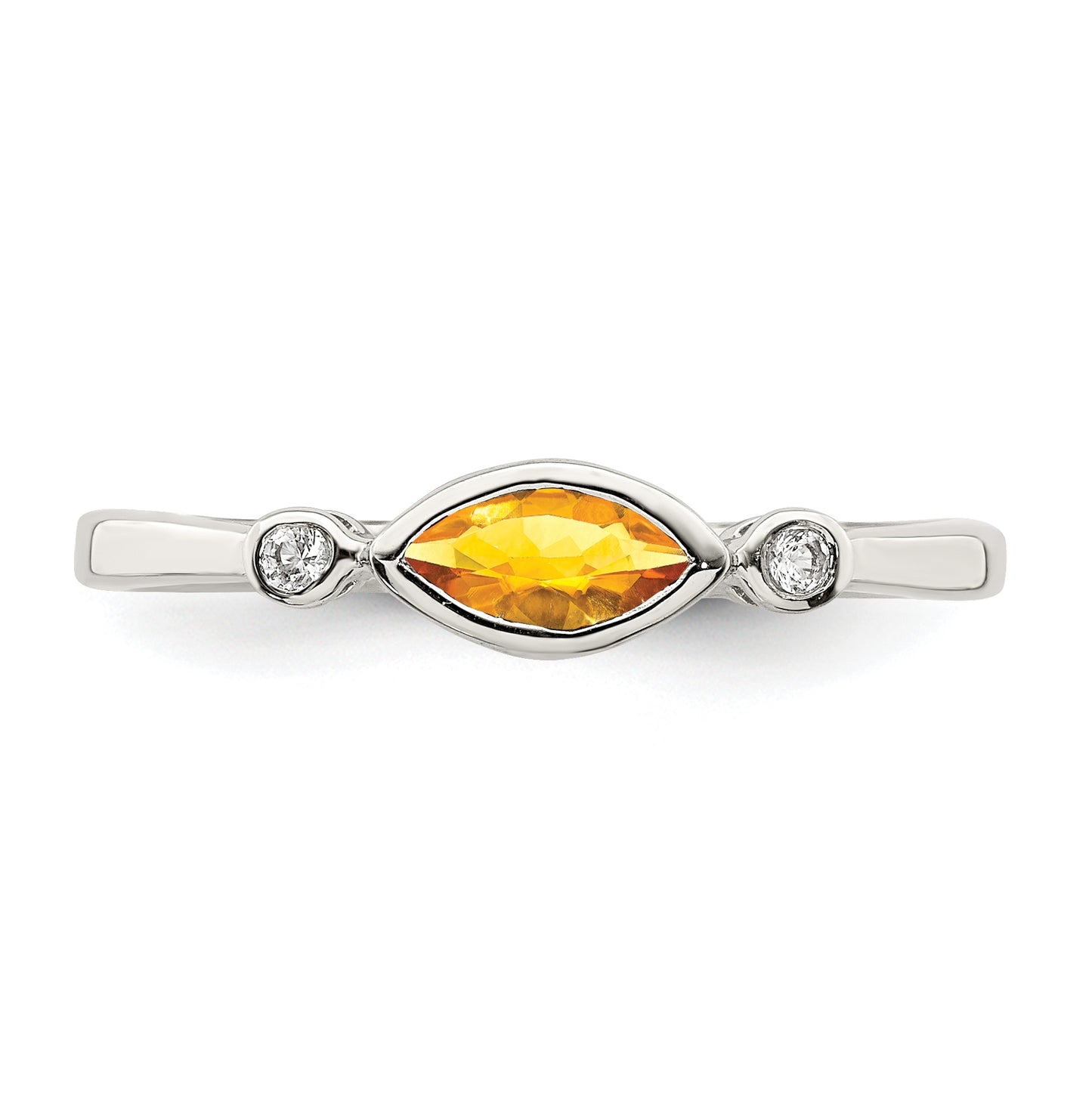 Sterling Silver Rhodium plated Polished Citrine and White Topaz Ring, Size 6