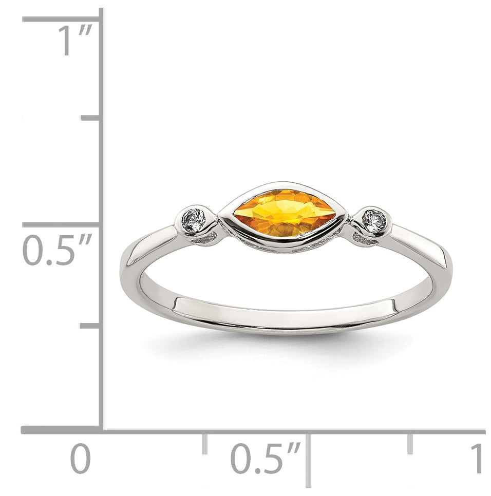 Sterling Silver Rhodium plated Polished Citrine and White Topaz Ring, Size 6