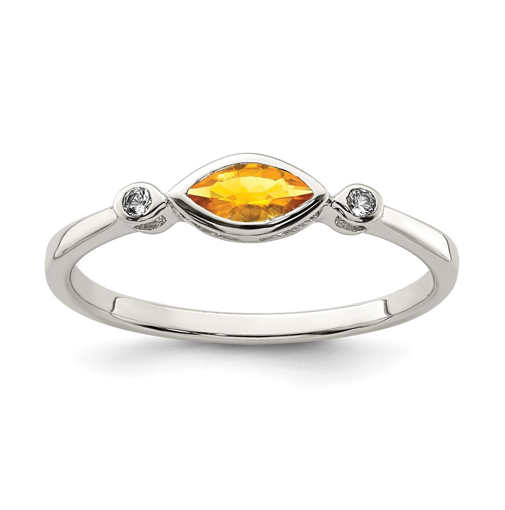 Sterling Silver Rhodium plated Polished Citrine and White Topaz Ring, Size 6