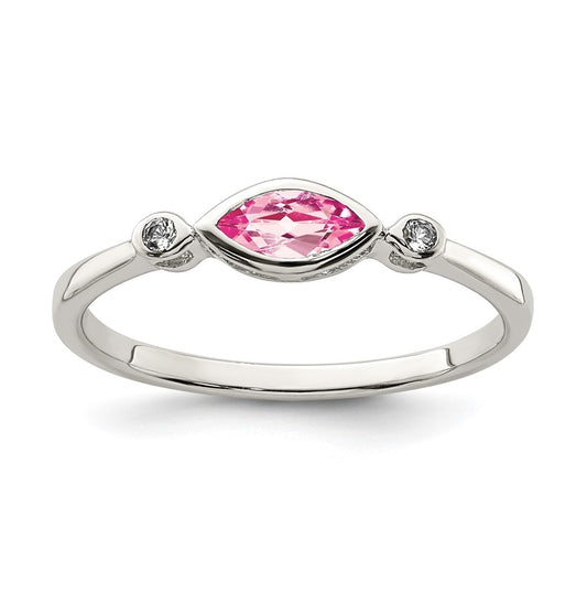 Sterling Silver Rhodium Plated Polished Pink Tourmaline/ White Topaz Ring, Size 6