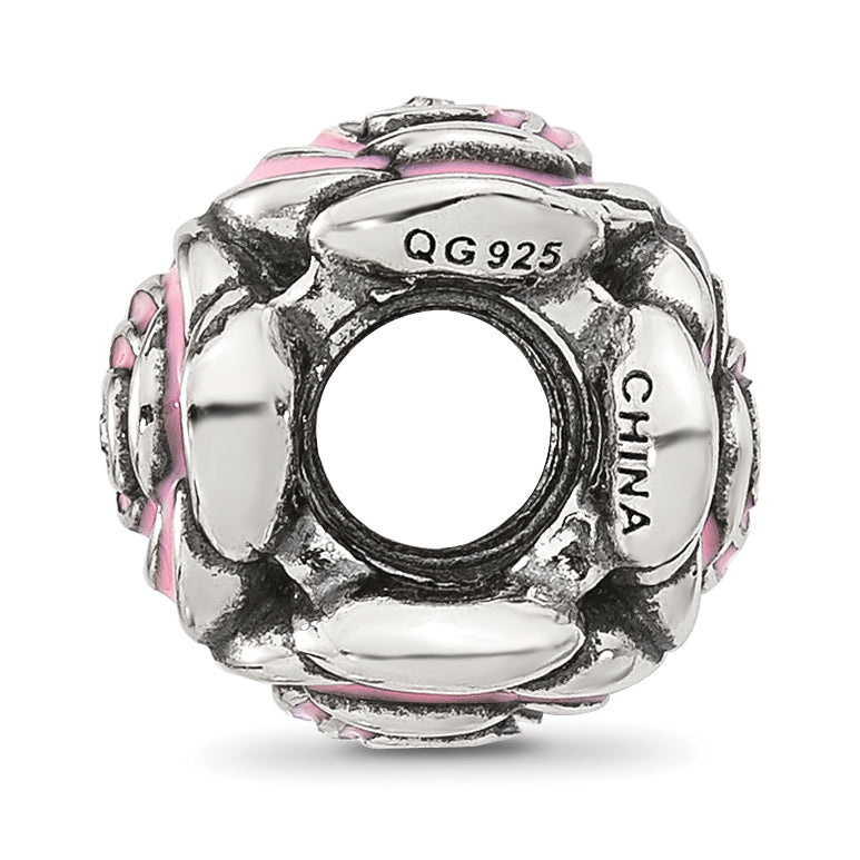 Sterling Silver Reflections Pink Enamel and Cubic Zirconia Floral Bead