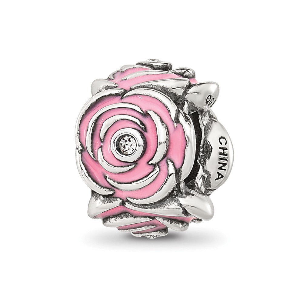 Sterling Silver Reflections Pink Enamel and Cubic Zirconia Floral Bead