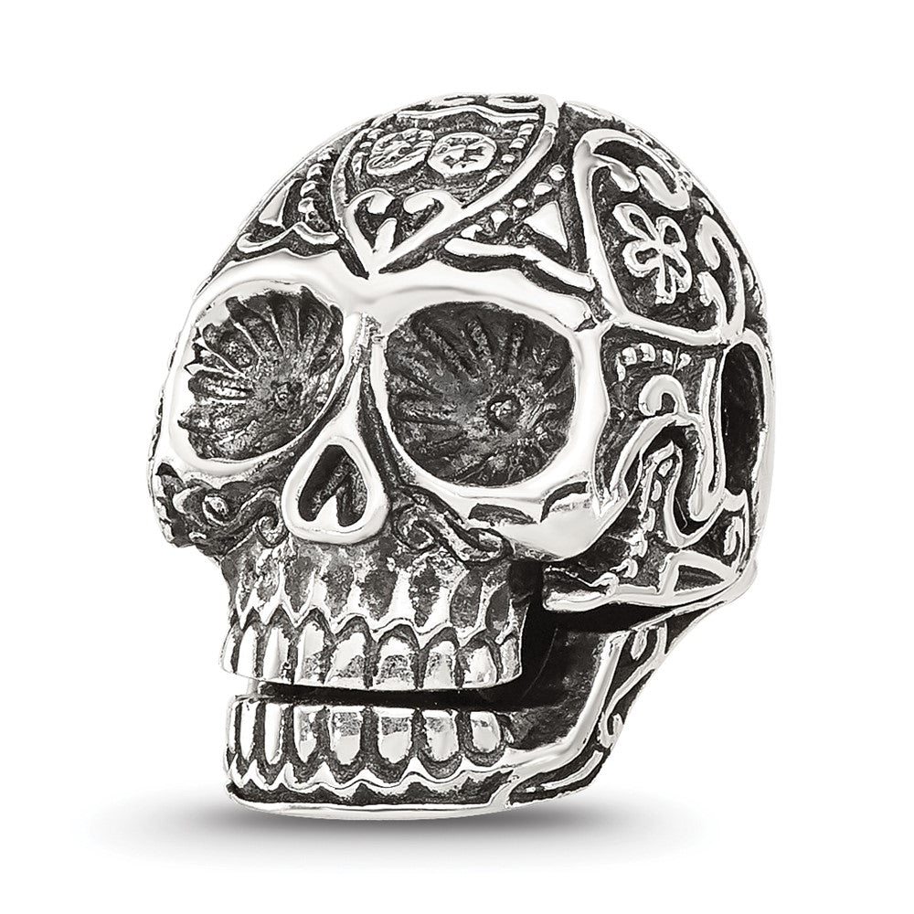 Sterling Silver Reflections Antiqued Mexican Skull Hinged Bead