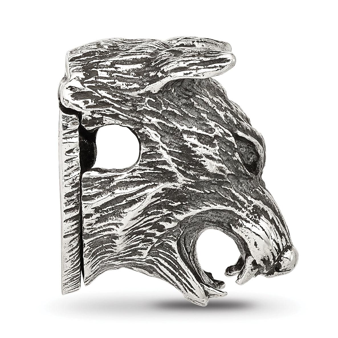 Sterling Silver Reflections Polished Wolf Head Hinged Bead