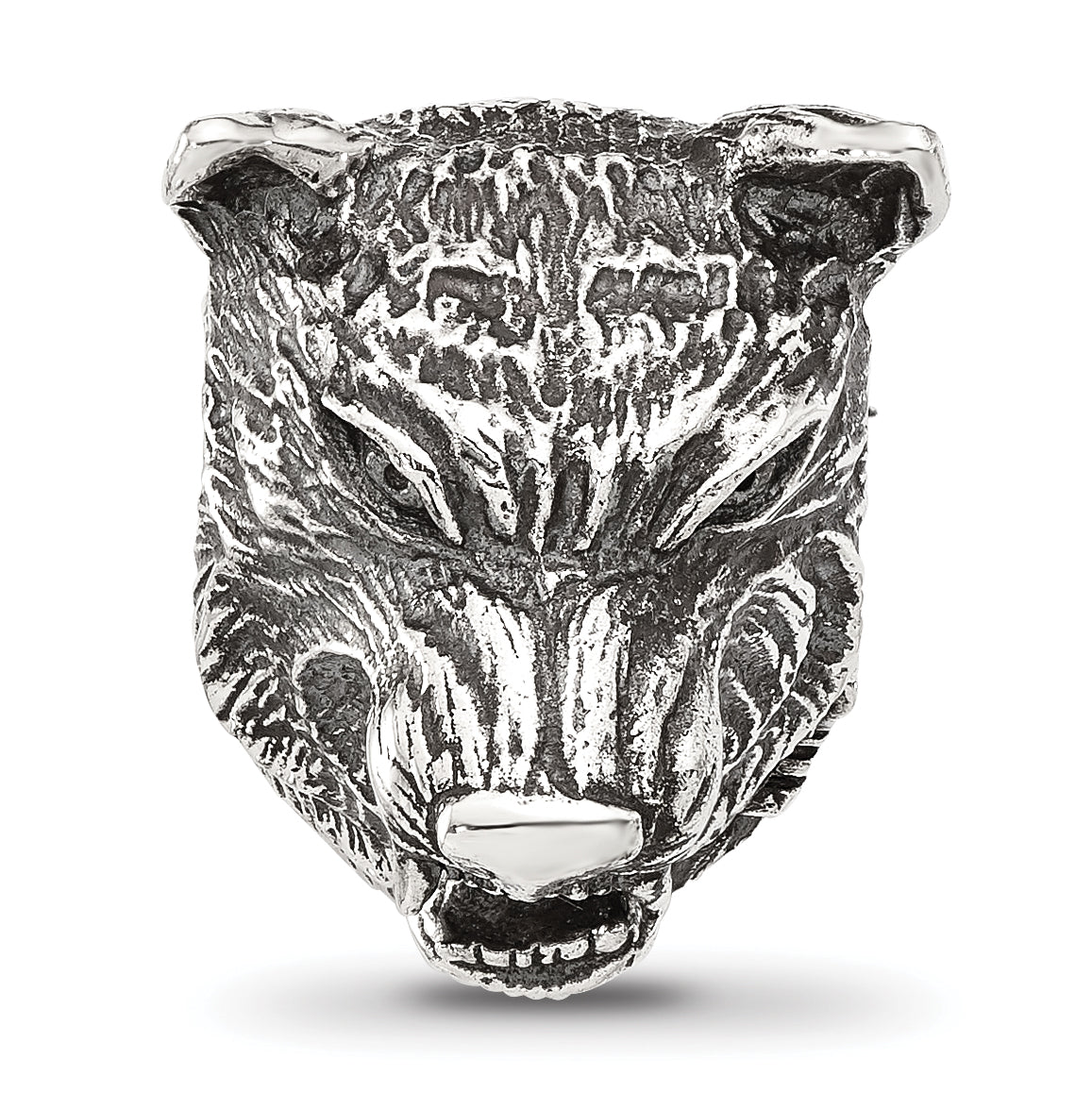 Sterling Silver Reflections Polished Wolf Head Hinged Bead