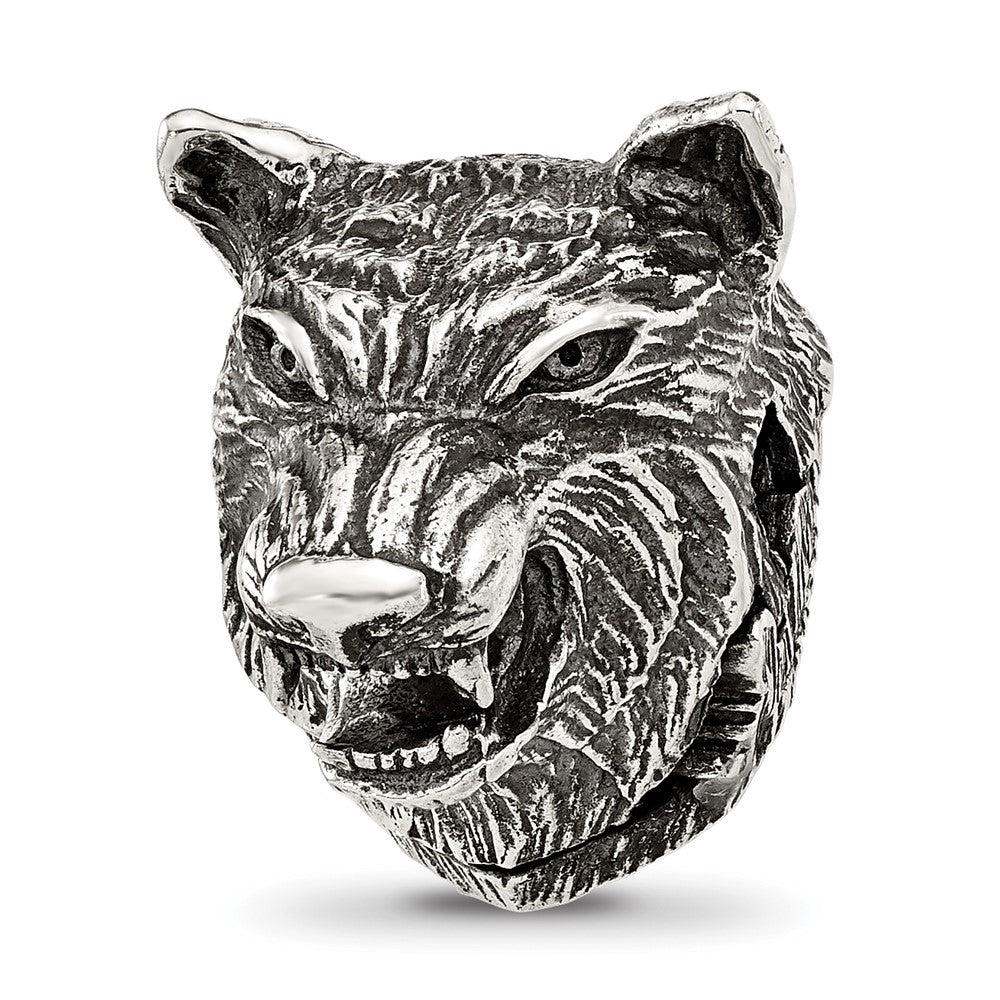 Sterling Silver Reflections Polished Wolf Head Hinged Bead