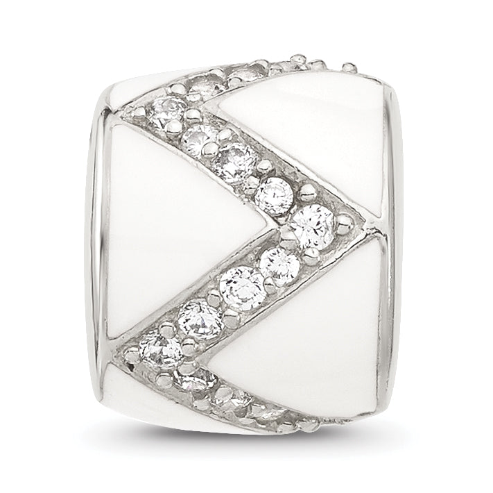 Sterling Silver Reflections White Enamel with Cubic Zirconia Design Bead