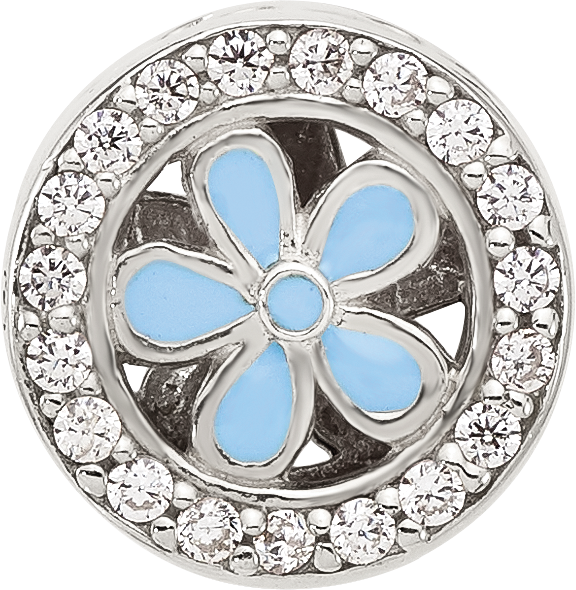 Sterling Silver Reflections Cubic Zirconia and Light Blue Enamel Flower Circle Bead