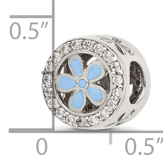 Sterling Silver Reflections Cubic Zirconia and Light Blue Enamel Flower Circle Bead