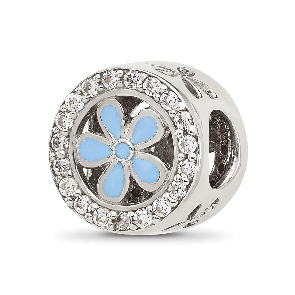 Sterling Silver Reflections Cubic Zirconia and Light Blue Enamel Flower Circle Bead