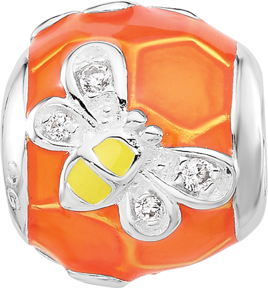 Sterling Silver Reflections Rhodium plated Enameled Cubic Zirconia Bee Bead