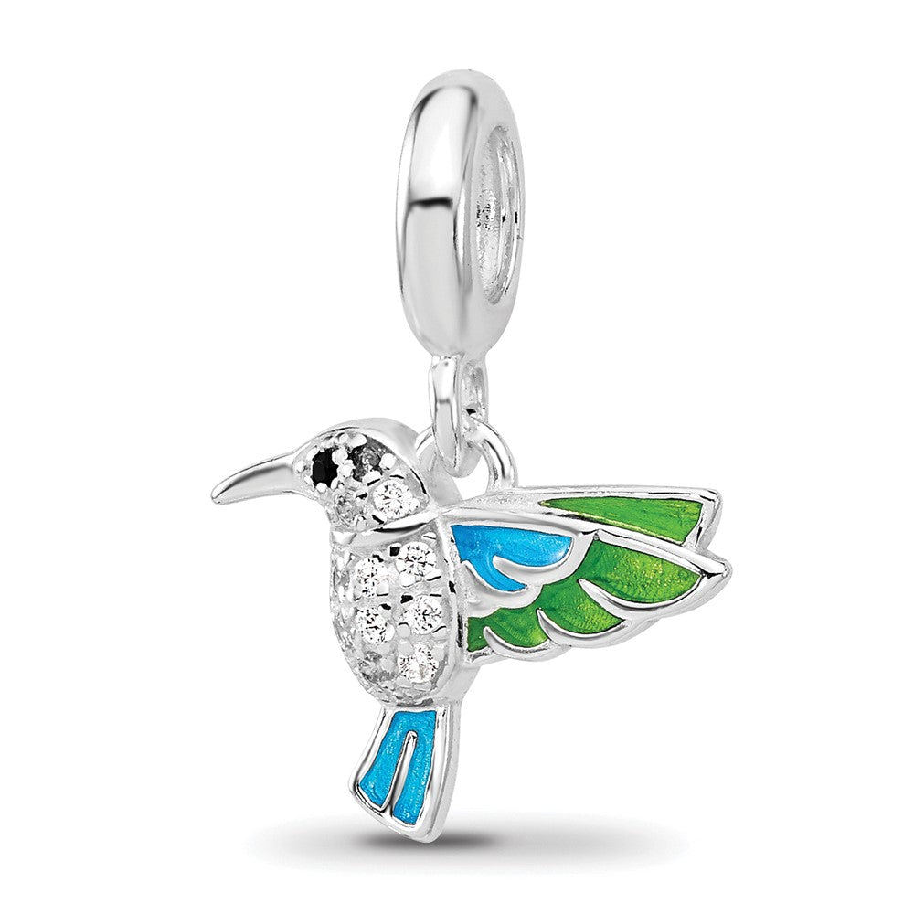 Sterling SIlver Reflections Rhodium Plated  Enamel & Cubic Zirconia Black Spinel Hummingbird Bead