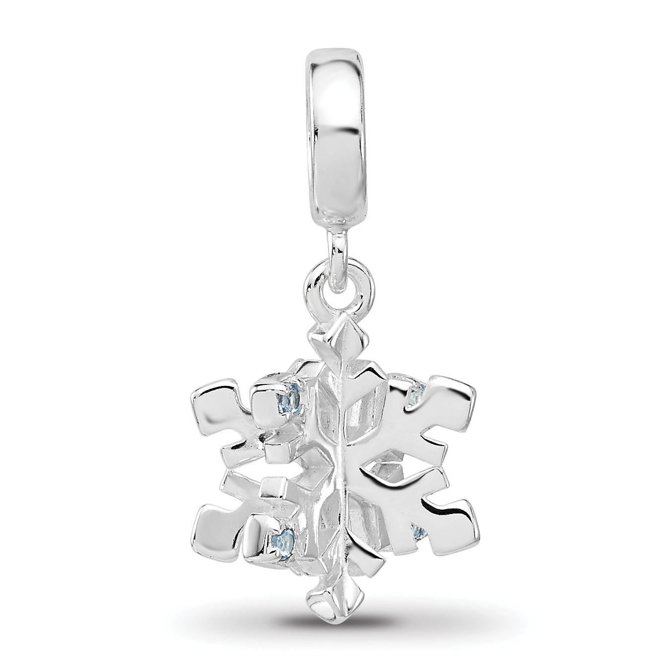 Sterling Silver Reflections Rh-plated Blue Spinel Snowflake Dangle Bead