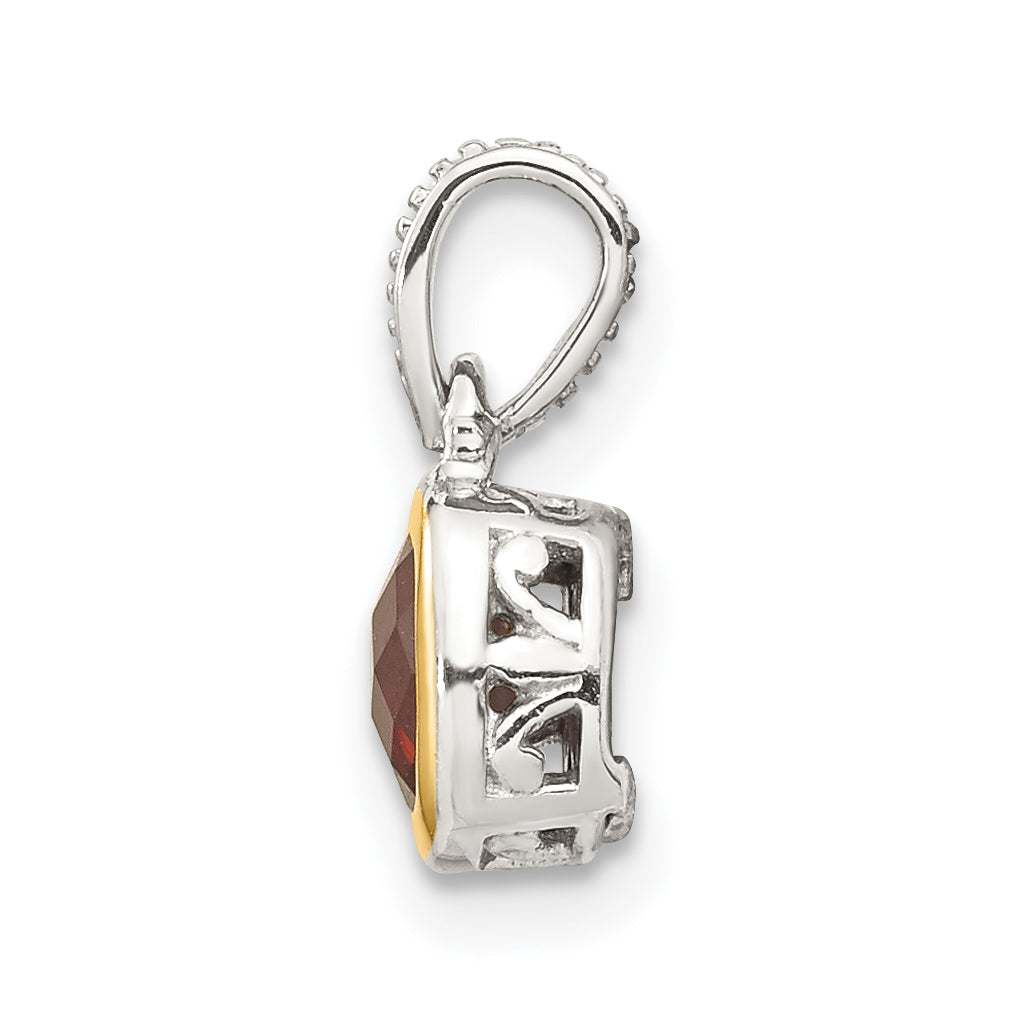 Shey Couture Sterling Silver Rhodium plated with 14k Accent Polished Cushion-cut Garnet Pendant