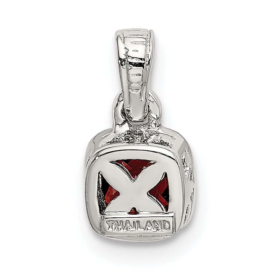 Shey Couture Sterling Silver Rhodium plated with 14k Accent Polished Cushion-cut Garnet Pendant