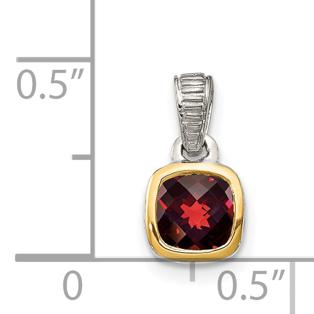 Shey Couture Sterling Silver Rhodium plated with 14k Accent Polished Cushion-cut Garnet Pendant