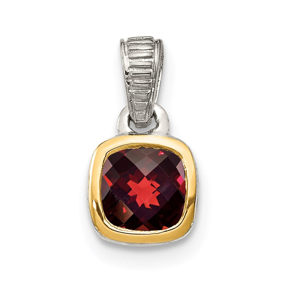 Shey Couture Sterling Silver Rhodium plated with 14k Accent Polished Cushion-cut Garnet Pendant