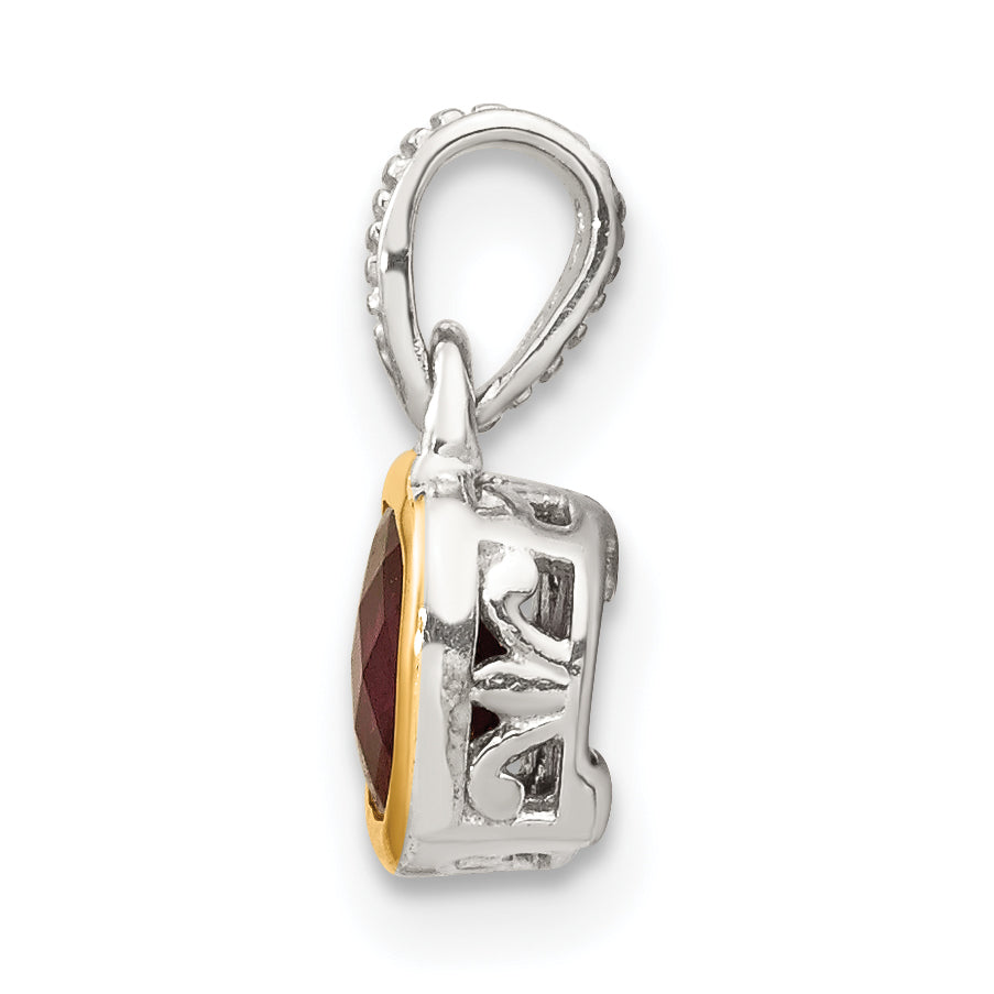 Shey Couture Sterling Silver Rhodium plated with 14k Accent Polished Cushion-cut Rhodolite Garnet Pendant