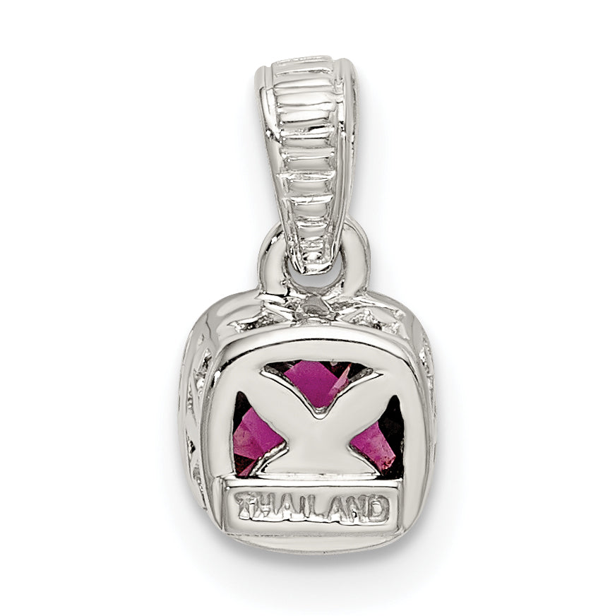 Shey Couture Sterling Silver Rhodium plated with 14k Accent Polished Cushion-cut Rhodolite Garnet Pendant