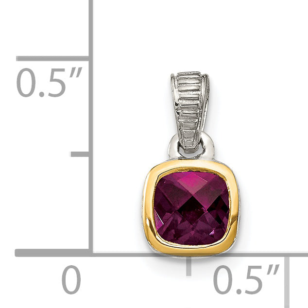 Shey Couture Sterling Silver Rhodium plated with 14k Accent Polished Cushion-cut Rhodolite Garnet Pendant