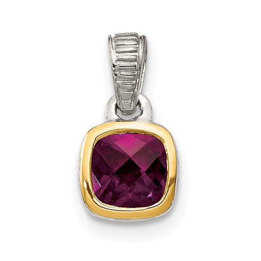 Shey Couture Sterling Silver Rhodium plated with 14k Accent Polished Cushion-cut Rhodolite Garnet Pendant