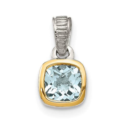 Shey Couture Sterling Silver Rhodium plated with 14k Accent Polished Cushion-cut Aquamarine Pendant