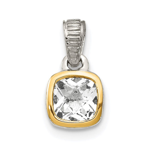 Shey Couture Sterling Silver Rhodium plated with 14k Accent Polished Cushion-cut White Topaz Pendant