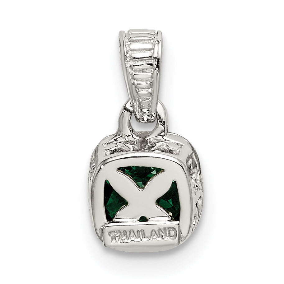 Shey Couture Sterling Silver Rhodium plated with 14k Accent Polished Cushion-cut Created Emerald Pendant