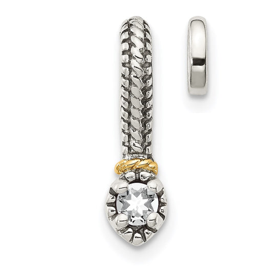 Shey Couture Sterling Silver Antiqued with 14k Accent Polished White Topaz Chain Slide Pendant