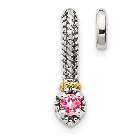 Shey Couture Sterling Silver Antiqued with 14k Accent Polished Pink Tourmaline Chain Slide Pendant