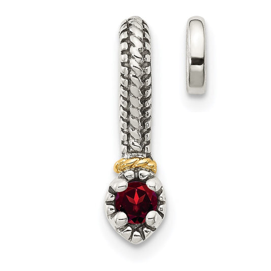 Shey Couture Sterling Silver Antiqued with 14k Accent Polished Garnet Chain Slide Pendant