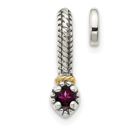 Shey Couture Sterling Silver Antiqued with 14k Accent Polished Rhodolite Garnet Chain Slide Pendant